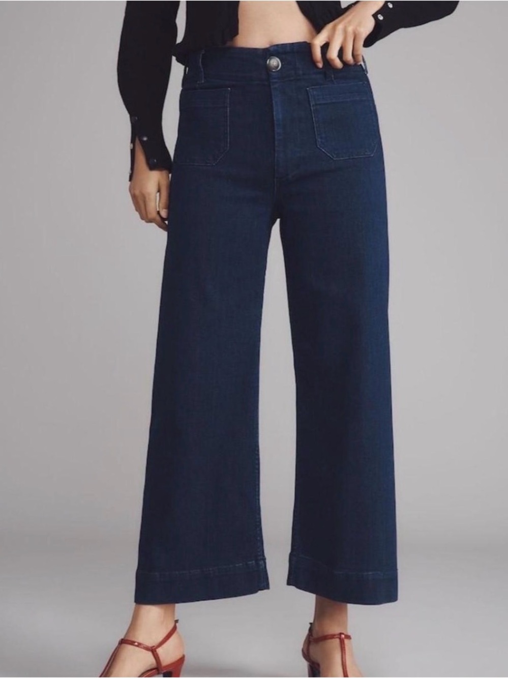 Maeve Anyhropologie Colette Wide Leg High-Rise Jeans - Dark Indigo